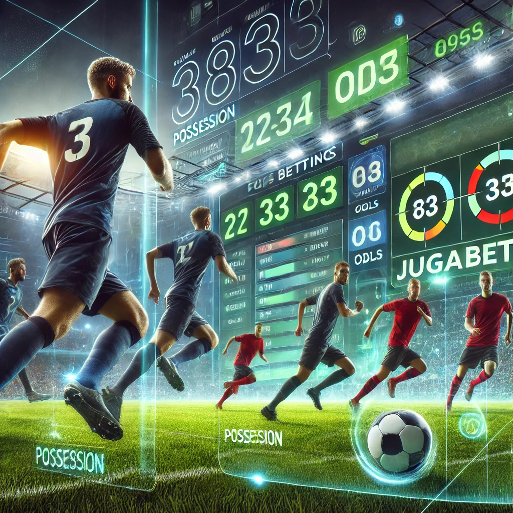 Escena de partido de fútbol con marca Jugabet en vivo