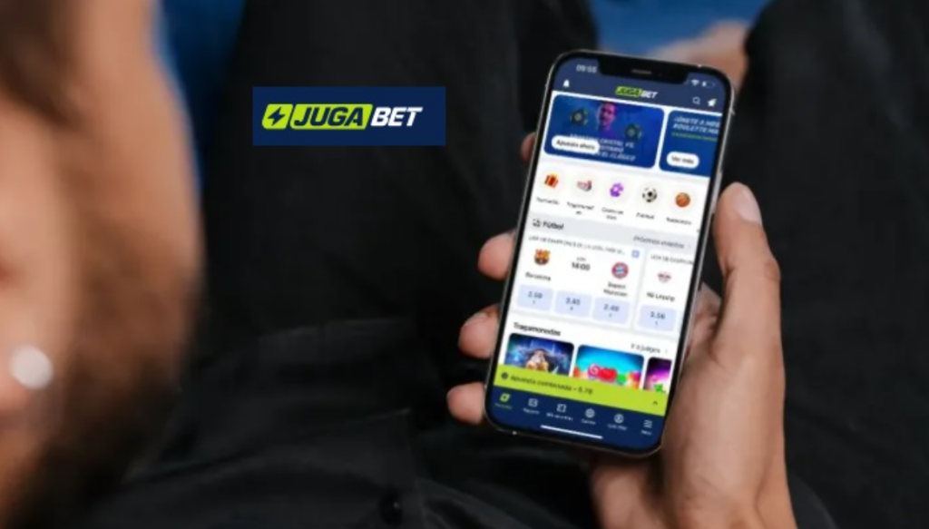 Usuario navegando en la aplicación móvil de Jugabet Chile, mostrando apuestas deportivas y juegos de casino en la pantalla.